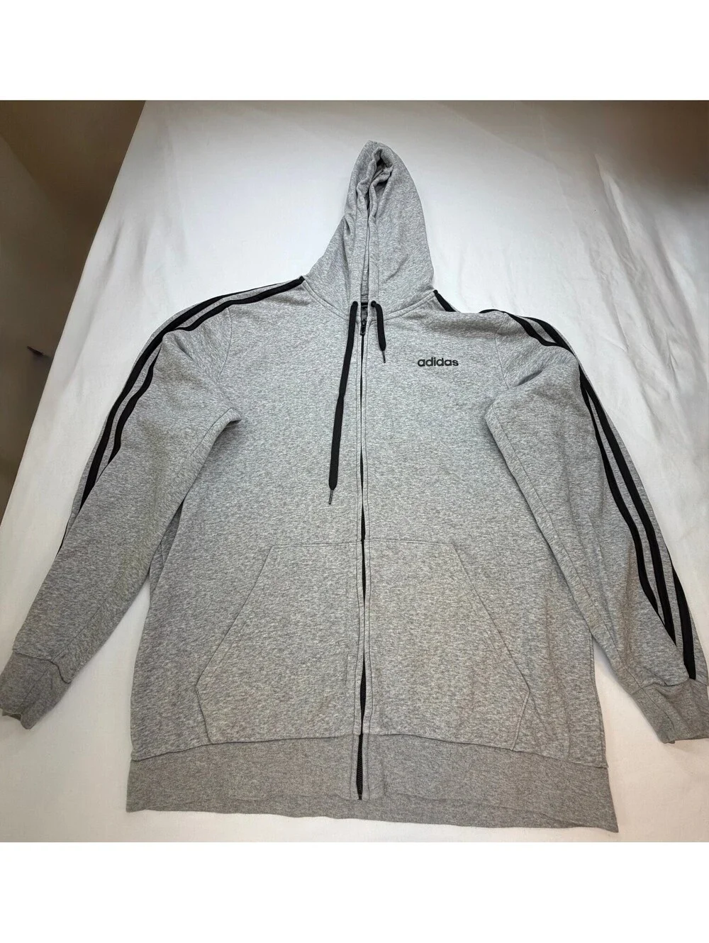 Adidas Men's Hoodie Sweatshirt Full Zip Front Pockets Logo Size XL Grey